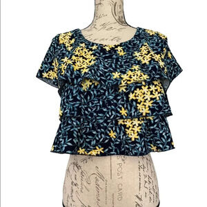 Zara Floral Tiered Ruffle Crop Top Size S Y2K‎ Multicolor Polyester